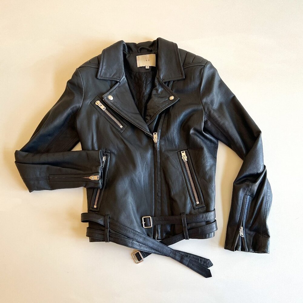 IRO Jone Lambskin Black Leather Biker Jacket Women's Size 36 (Small)